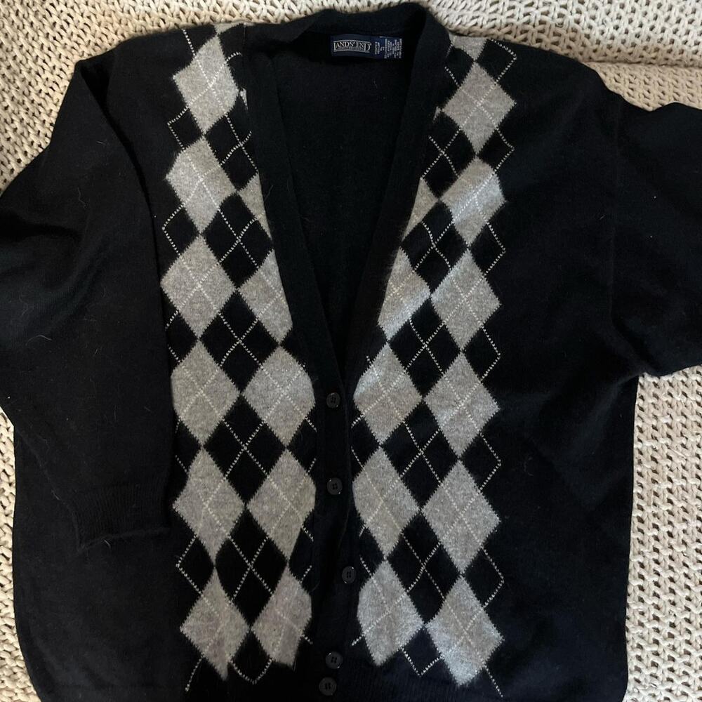 Land's End Wool,Angora Argyle Cardigan